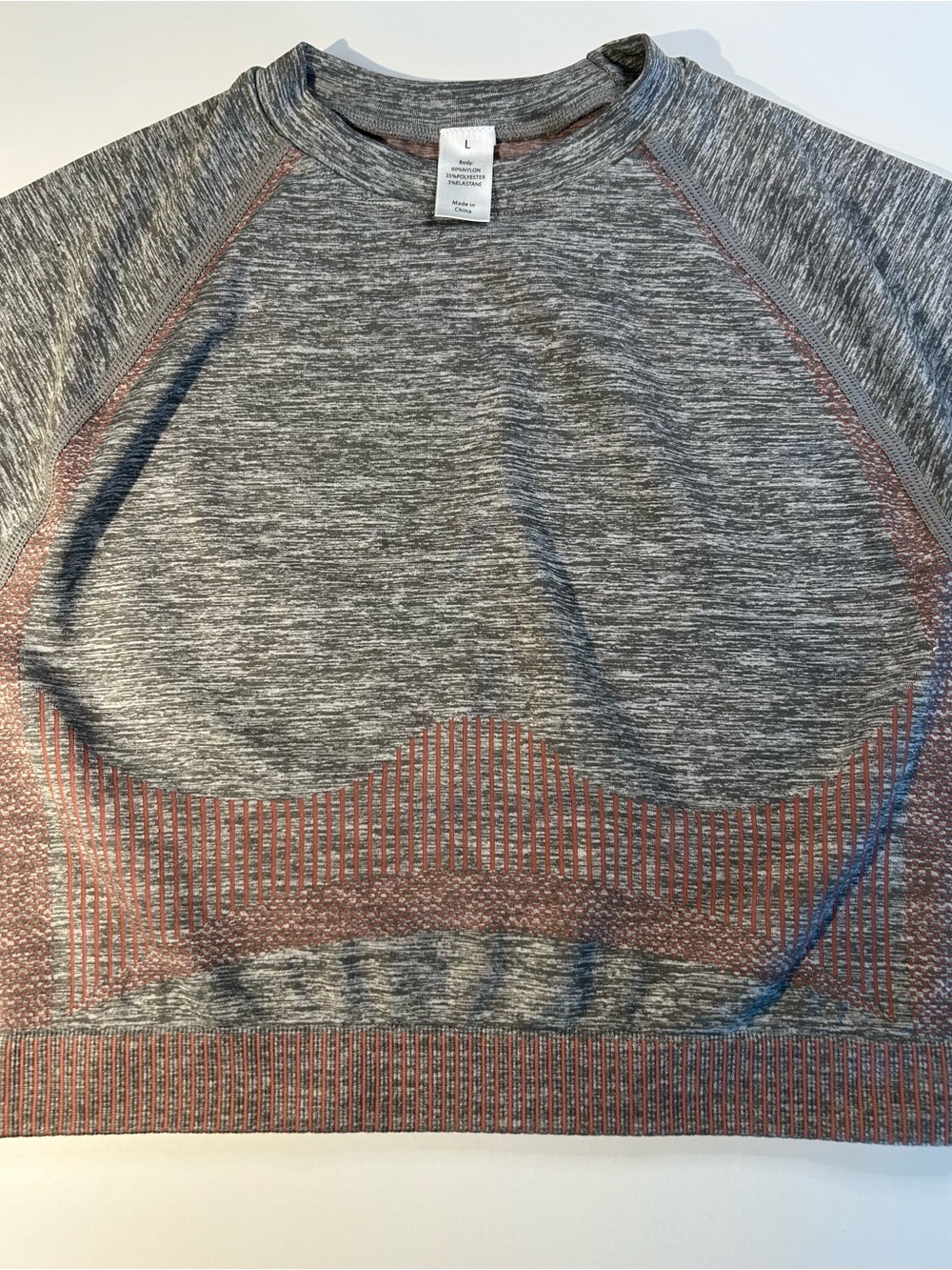 Men's Grey and Rose Seamless Crew Sweater